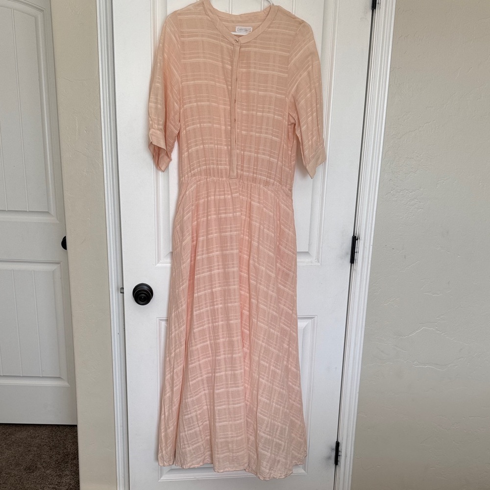 Ganni Soft Peach Plaid Long Sleeve Dress